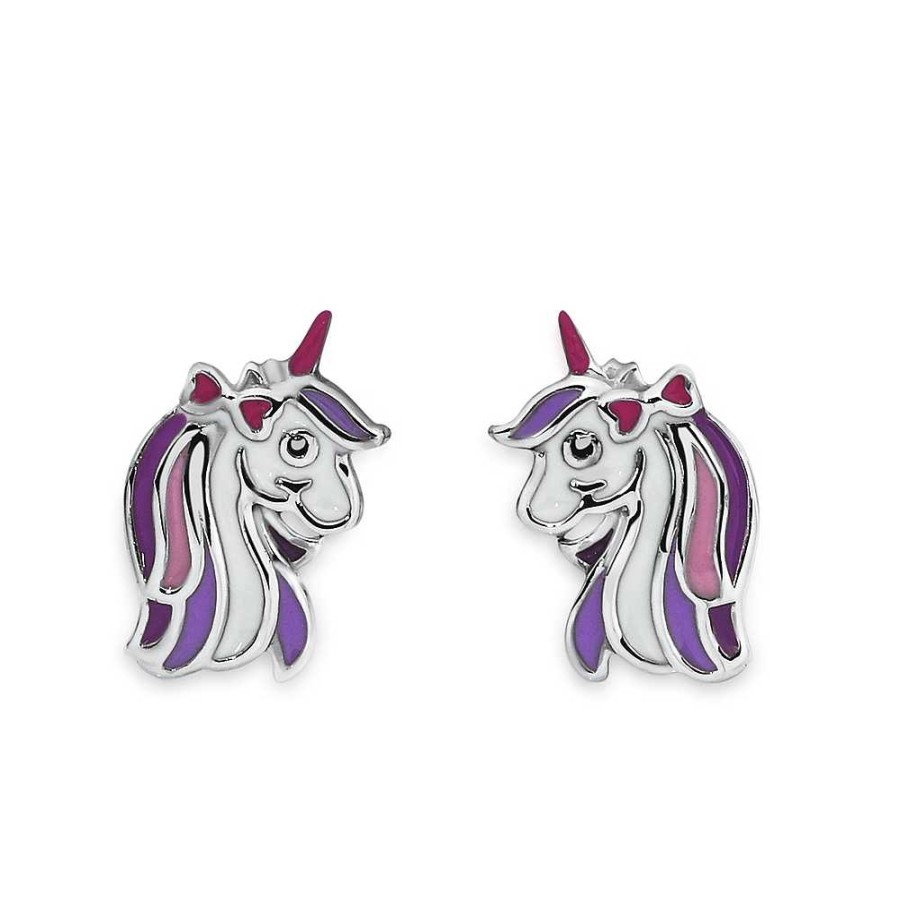 Earrings Pascoes | Silver Enamel Unicorn Head & Mane Earrings