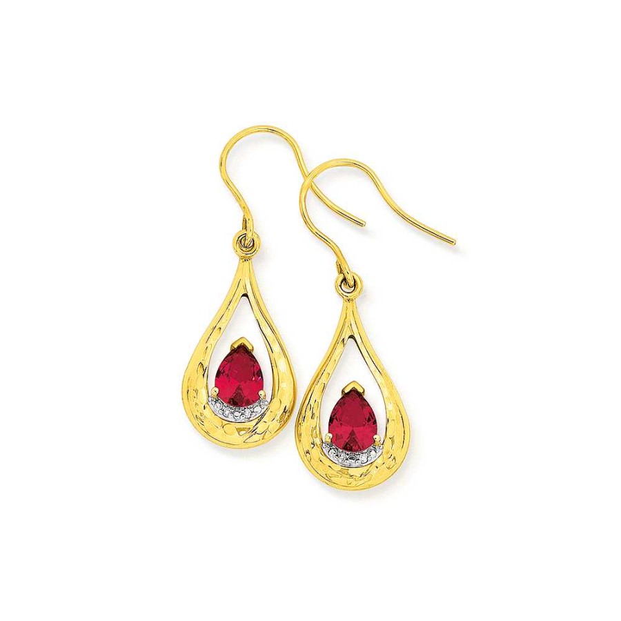 Earrings Pascoes | 9Ct Gold Created Ruby Pear Teardrop Earrings