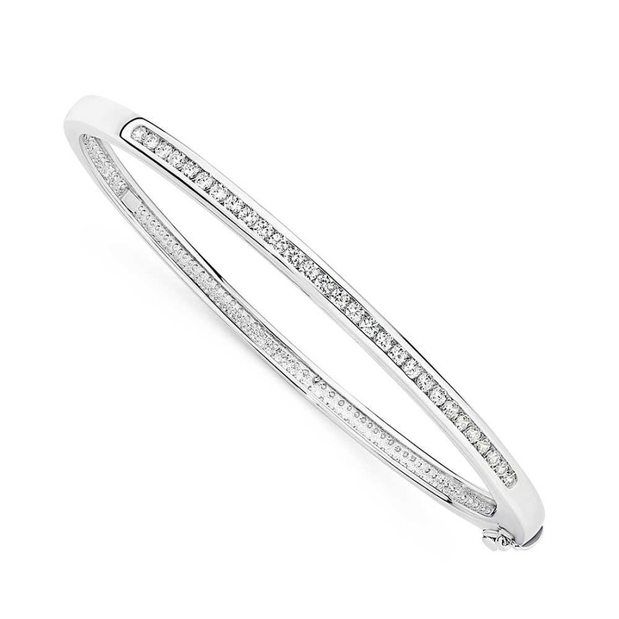 Bangles Pascoes | Sterling Silver Channel Set Cubic Zirconia Hinge Bangle