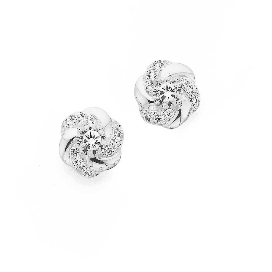 Earrings Pascoes | Sterling Silver 4 Claw Cubic Zirconia In Knot Studs