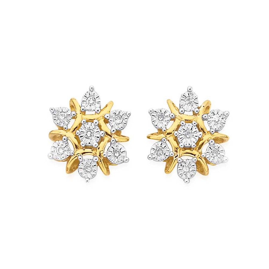 Earrings Pascoes | 9Ct, Diamond Snow Flake Studs