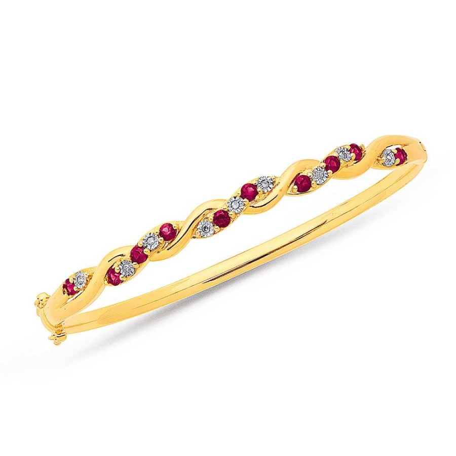 Bangles Pascoes | 9Ct Created Ruby & Diamond Bangle