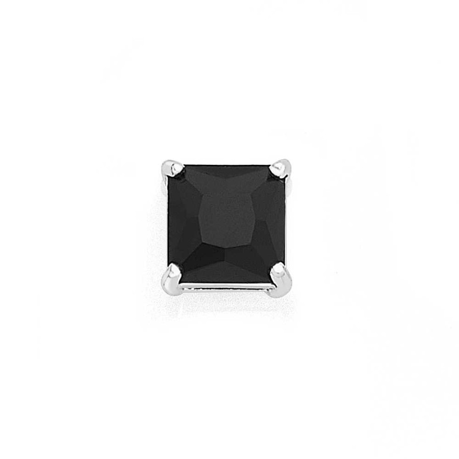 Earrings Pascoes | Sterling Silver Black Square Cz Stud Earring - Single