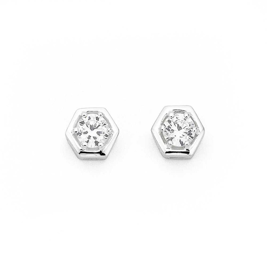 Earrings Pascoes | Sterling Silver Cubic Zirconia Hexagon Studs