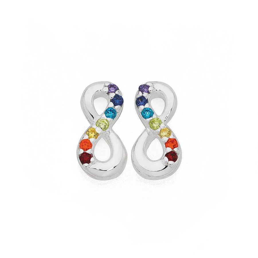 Earrings Pascoes | Sterling Silver Rainbow Cubic Zirconia Infinty Studs