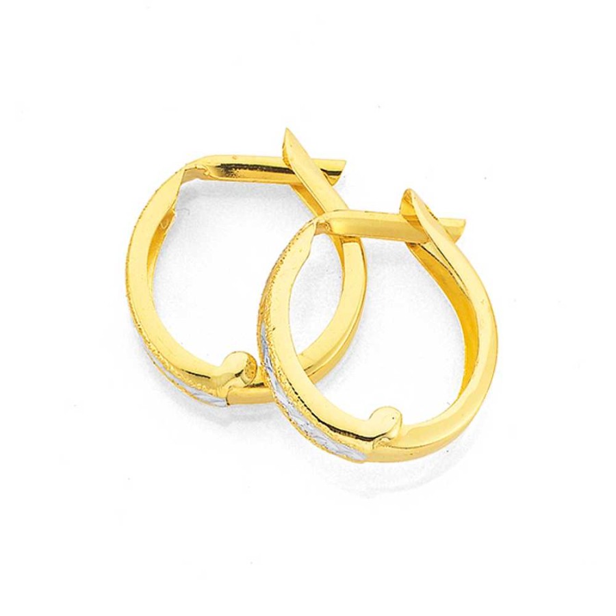 Earrings Pascoes | 9Ct Gold Two Tone Diamond-Cut & Stardust Huggie Earrings