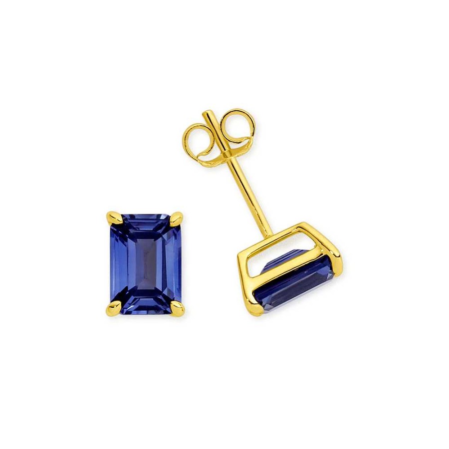 Earrings Pascoes | 9Ct Gold Created Ceylon Sapphire Stud Earrings