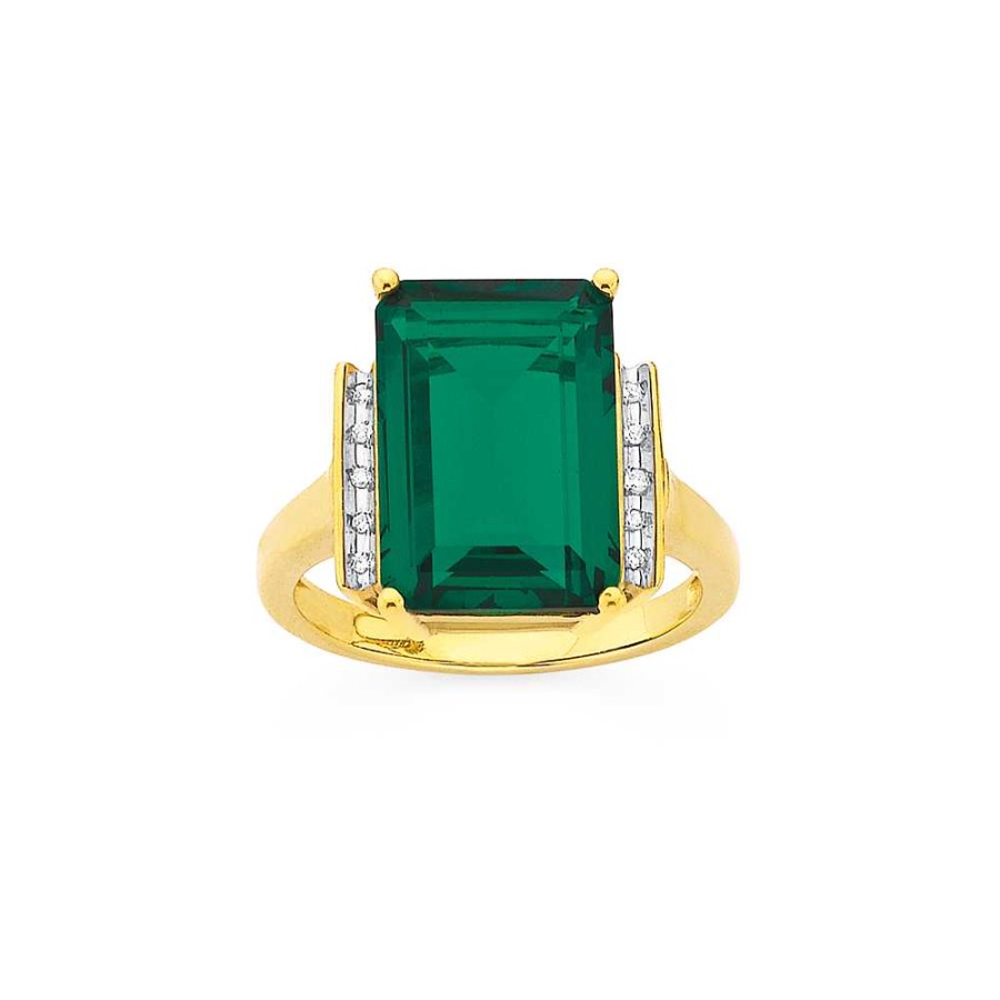 Rings Pascoes | 9Ct Synthetic Emerald And Diamond Ring