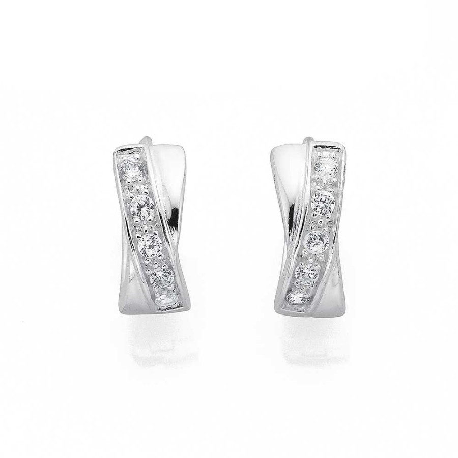 Earrings Pascoes | Sterling Silver Cubic Zirconia Huggie Earrings