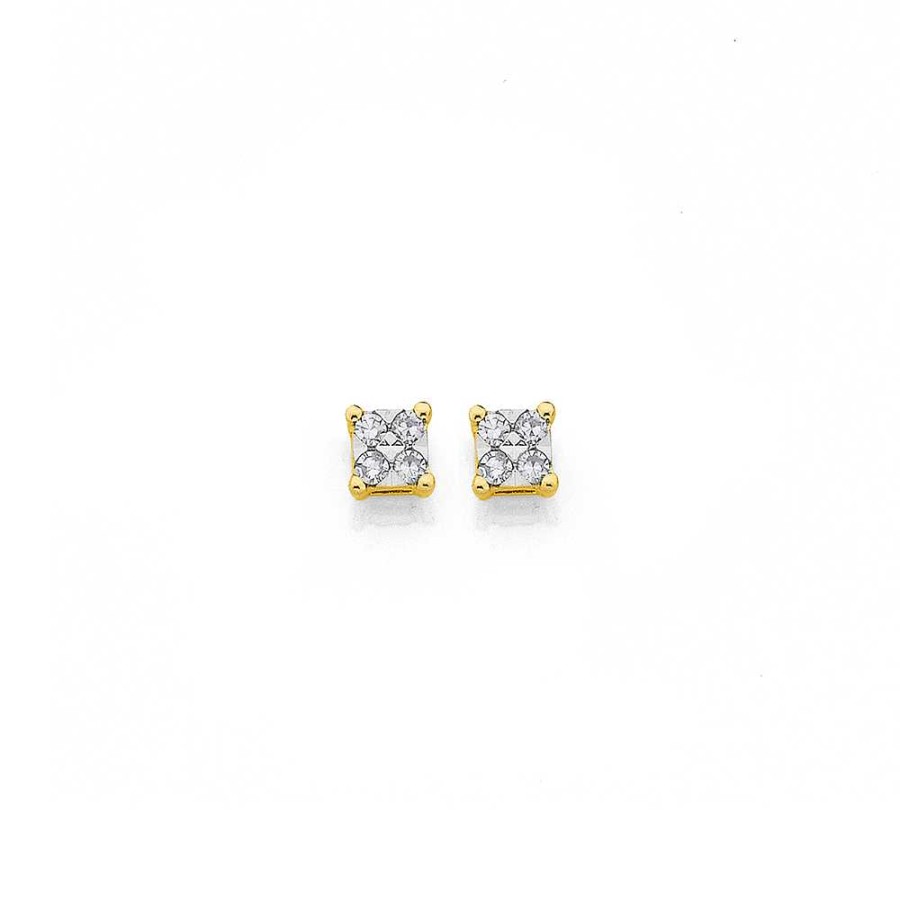 Earrings Pascoes | 9Ct Gold Diamond Square Look Stud Earrings