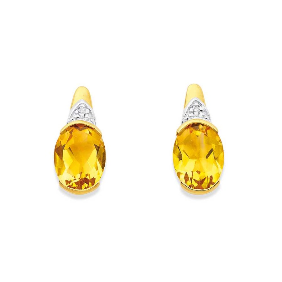 Earrings Pascoes | 9Ct Oval Citrine And Diamond Earrings