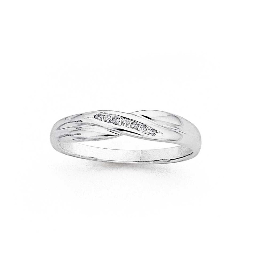 Rings Pascoes | 9Ct White Gold Diamond Channel Set Crossover Ring