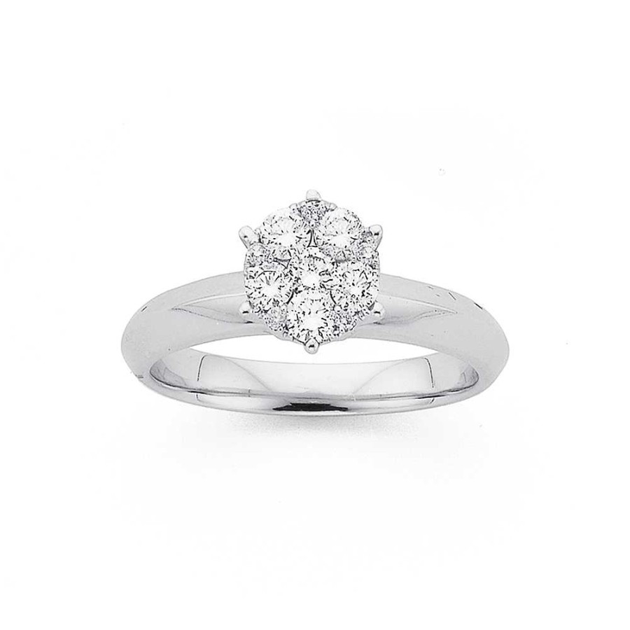 Rings Pascoes | 9Ct White Gold Diamond Cluster Ring