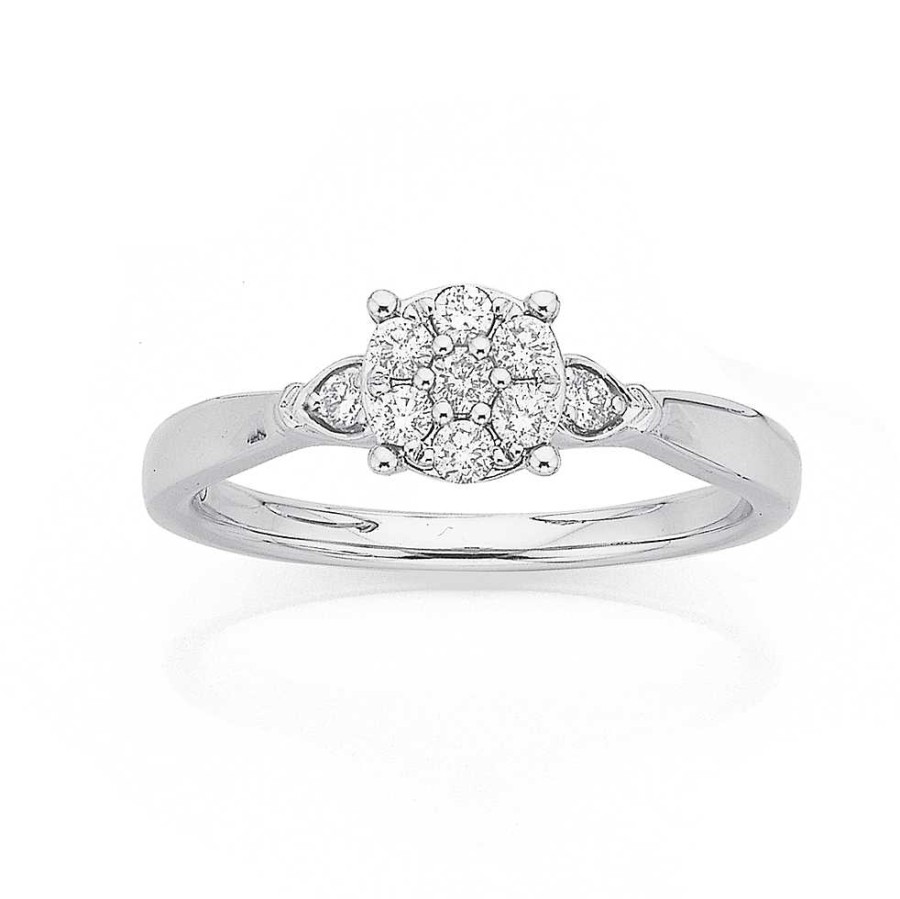 Rings Pascoes | 9Ct White Gold Diamond Cluster Ring Tdw=.25Ct