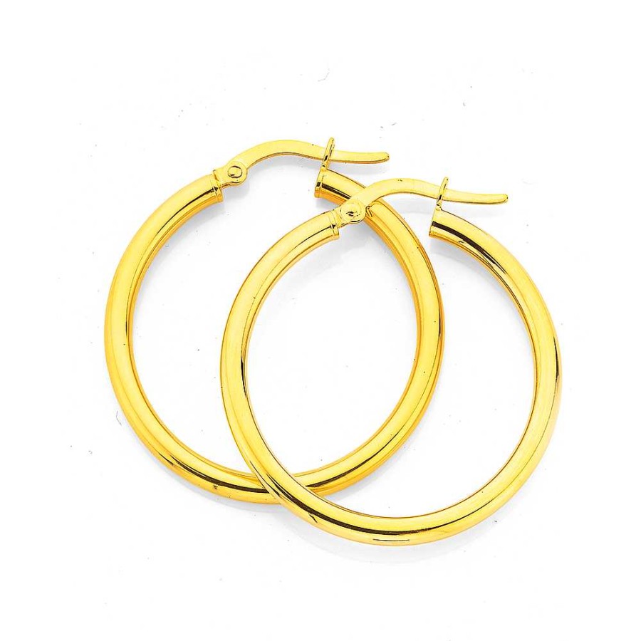 Earrings Pascoes | 9Ct Gold 2.5X25Mm Polished Hoop Earrings