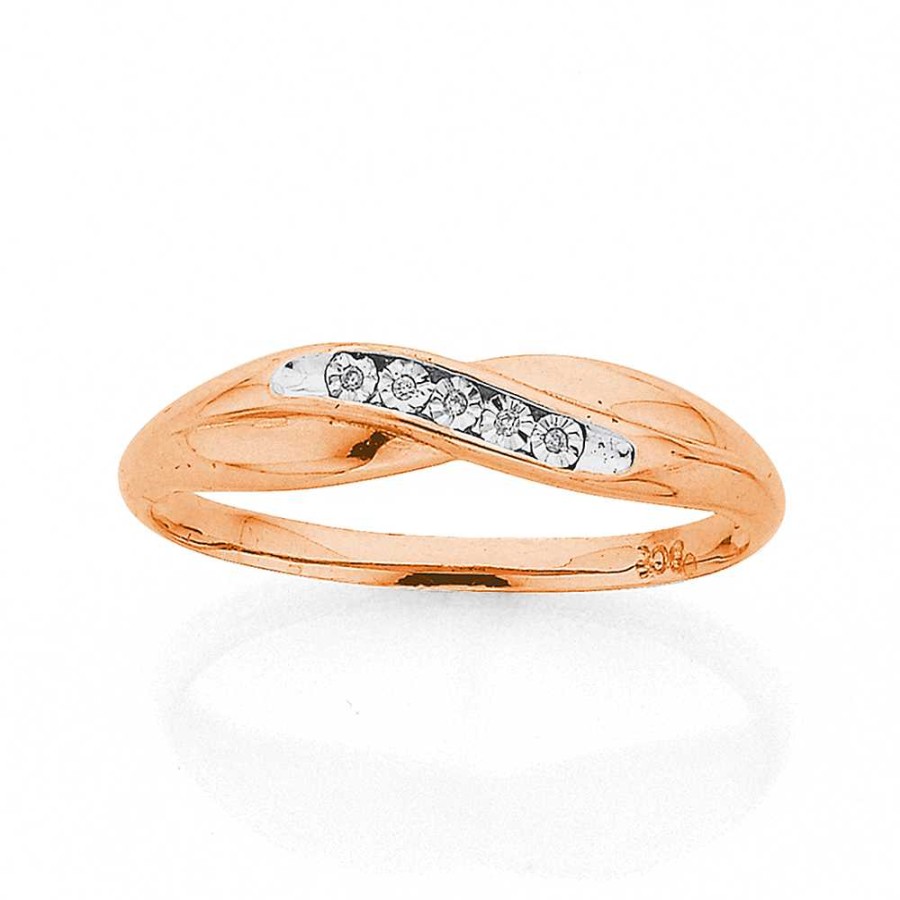 Rings Pascoes | 9Ct Rose Gold Diamond Crossover Ring