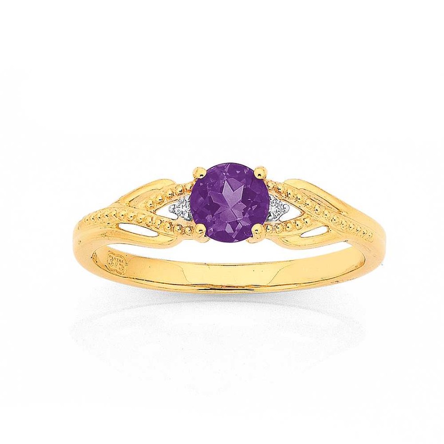 Rings Pascoes | 9Ct Amethyst & Diamond Ring