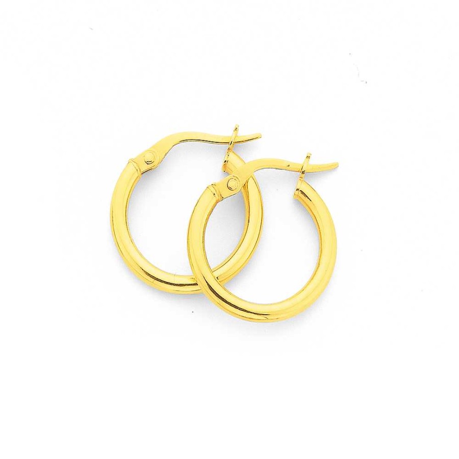 Earrings Pascoes | 9Ct Gold 2X12Mm Polished Hoop Earrings