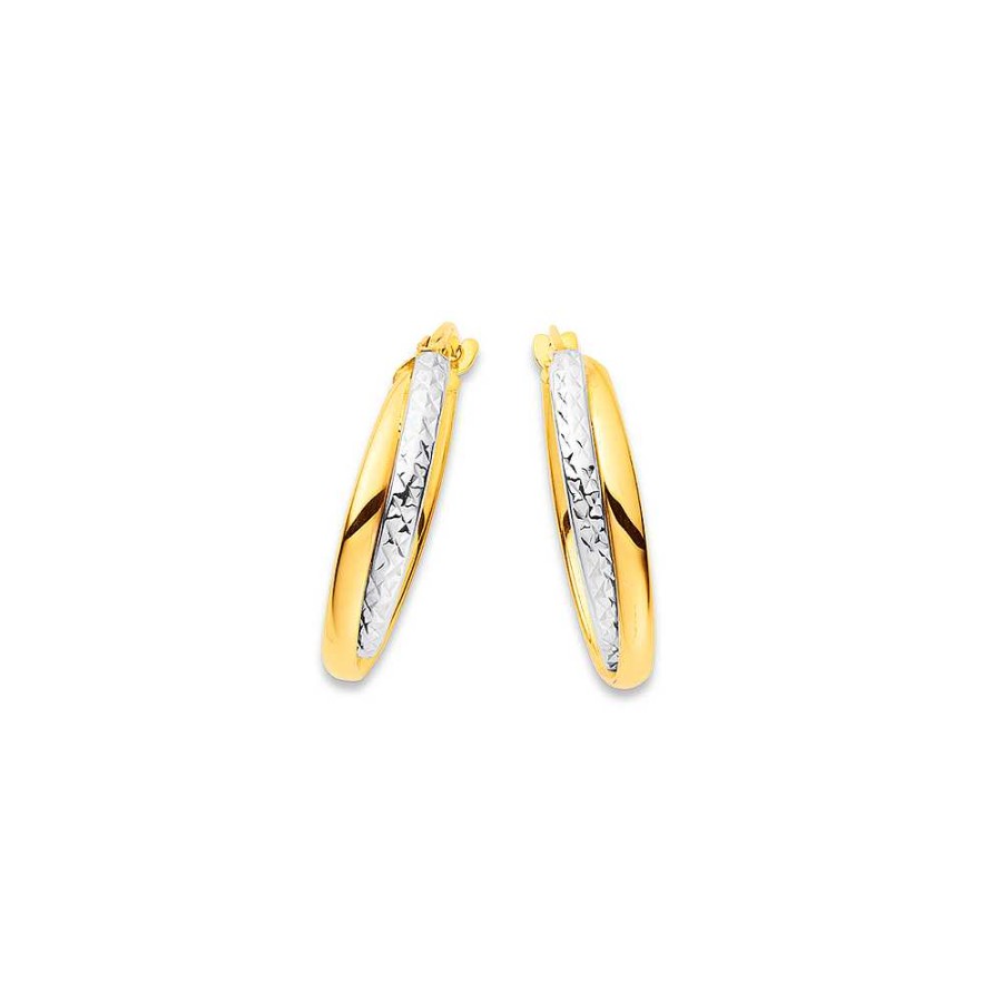 Earrings Pascoes | 9Ct Two Tone Diamond Cut Hoops