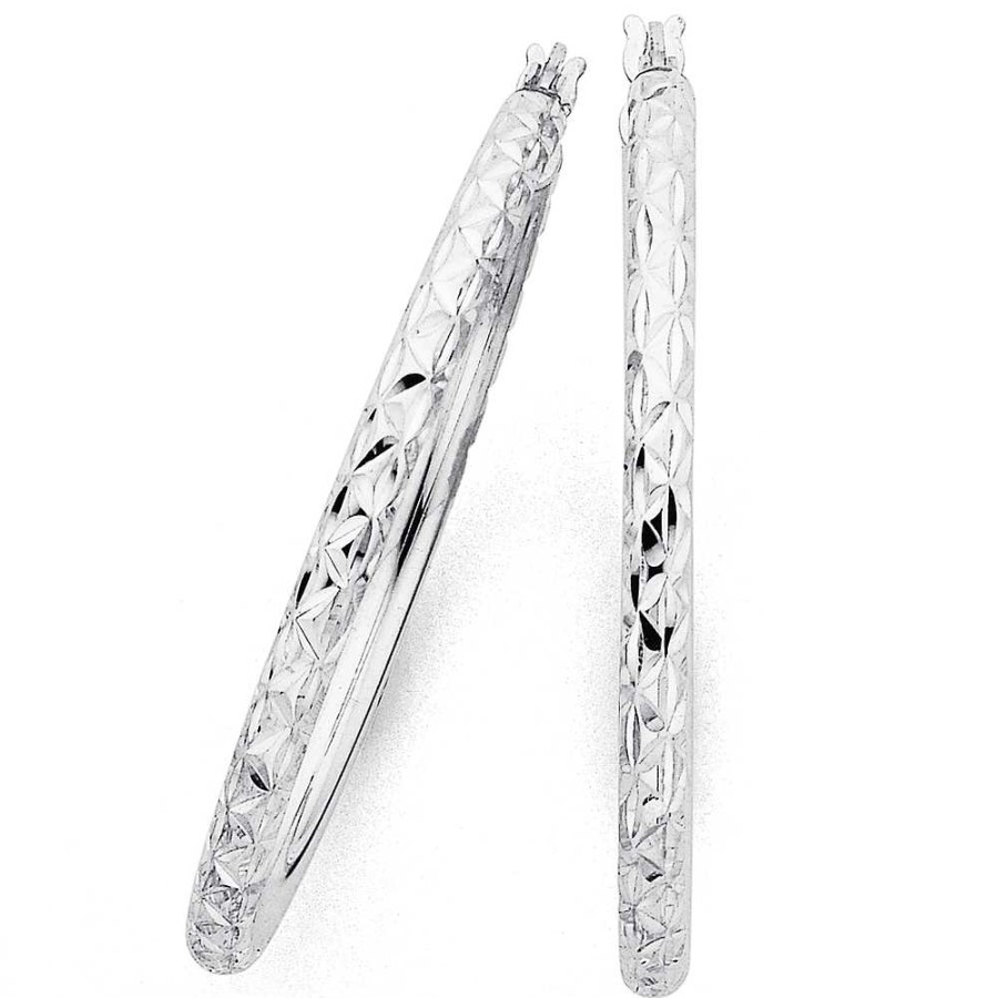 Earrings Pascoes | Diamond Cut Hoops In Sterling Silver