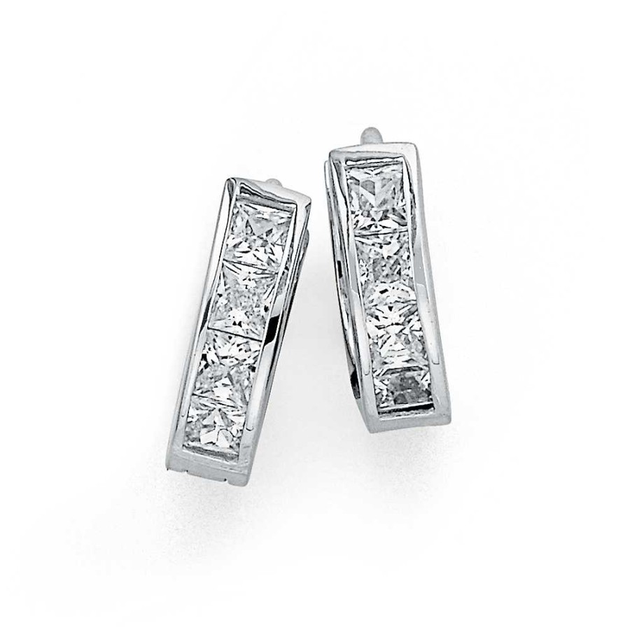 Earrings Pascoes | Sterling Silver Cubic Zirconia Huggie Earrings