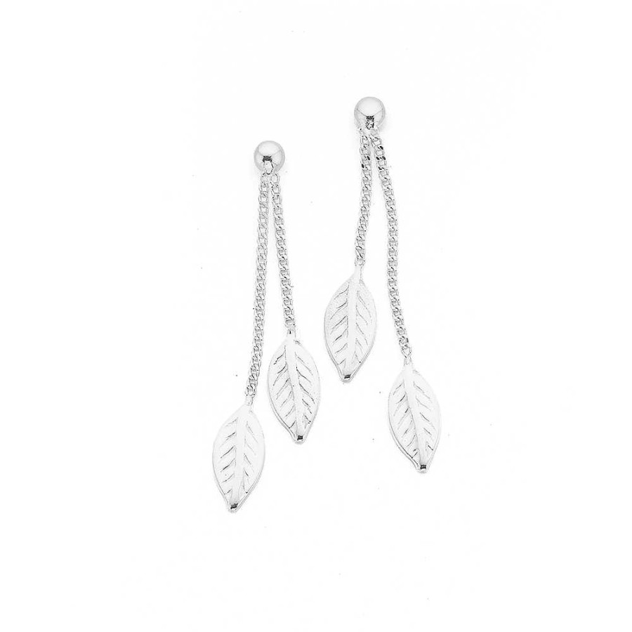 Earrings Pascoes | Leaves On Chain Earrings In Sterling Silver