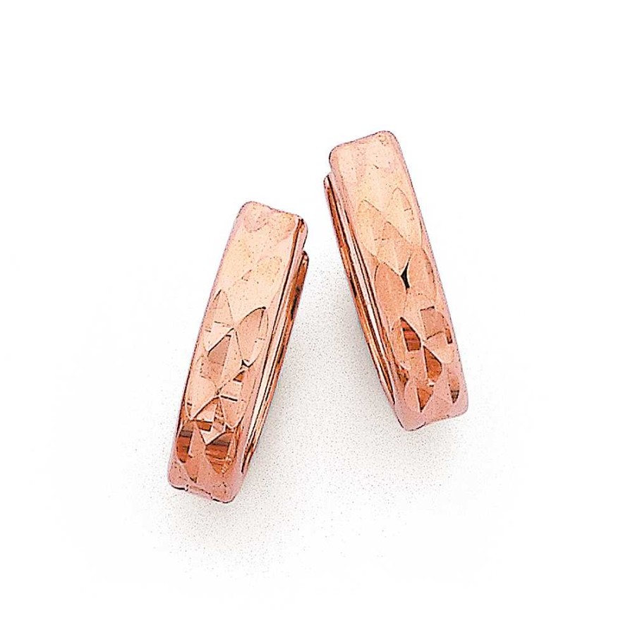 Earrings Pascoes | 9Ct Rose Gold Diamond Cut Huggie Earrings