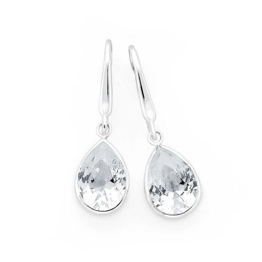 Earrings Pascoes | Sterling Silver Pear Cubic Zirconia Hook Earrings