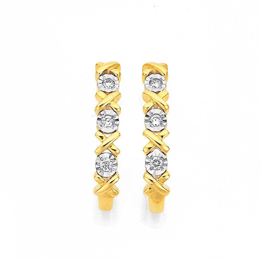 Earrings Pascoes | 9Ct Diamond Hug & Kiss Huggie Earrings