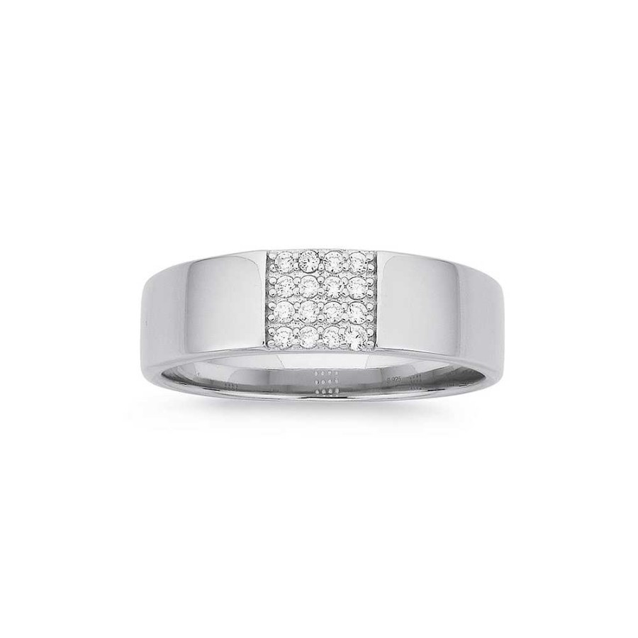 Rings Pascoes | Sterling Silver Pave Cubic Zirconia In 5Mm Band Ring