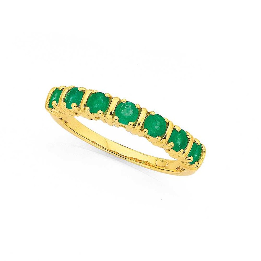 Rings Pascoes | 9Ct 7 Stone Natural Emerald Ring