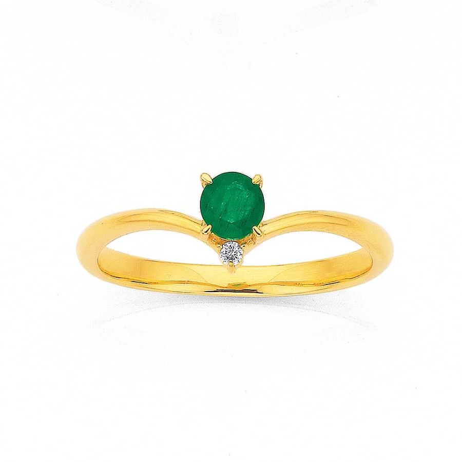 Rings Pascoes | 9Ct Emerald With Diamond Ring