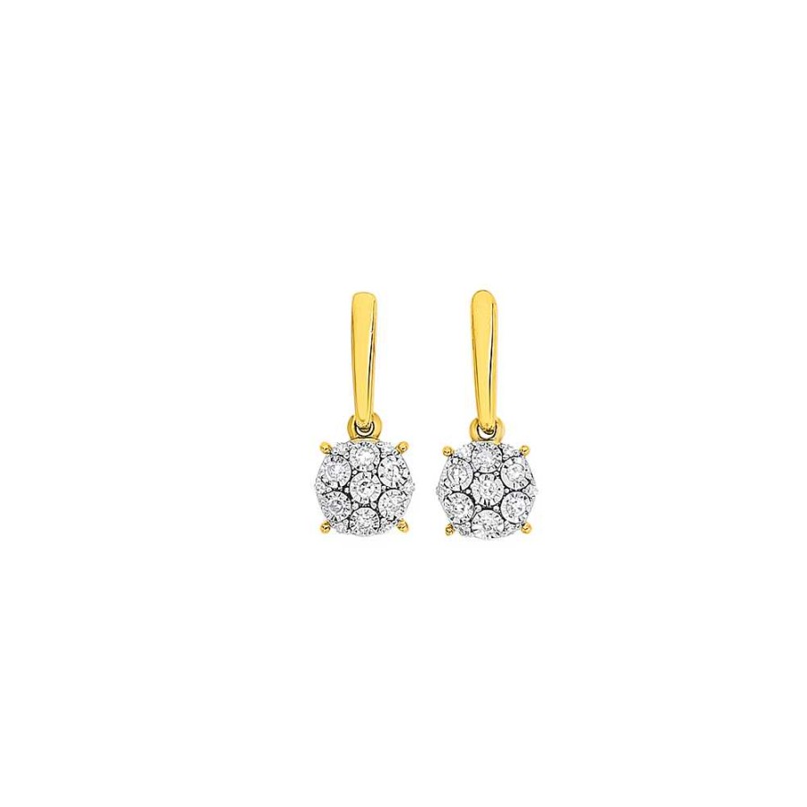 Earrings Pascoes | 9Ct Two Tone Gold Diamond Cluster Drop Stud Earrings