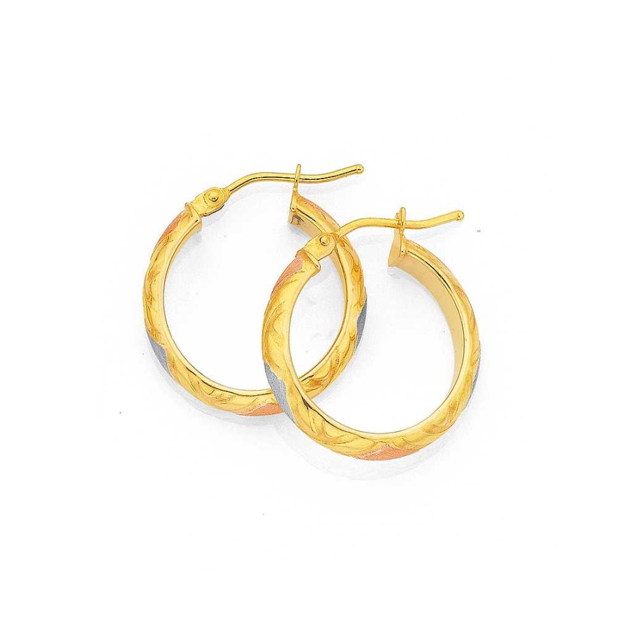 Earrings Pascoes | 9Ct Gold Tri Tone 4X15Mm Hoop Earrings