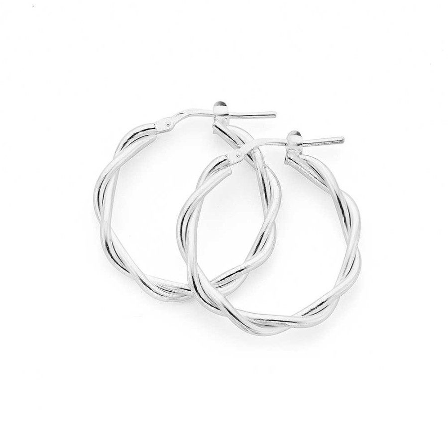 Earrings Pascoes | Sterling Silver 20Mm Twist Hoop Earrings