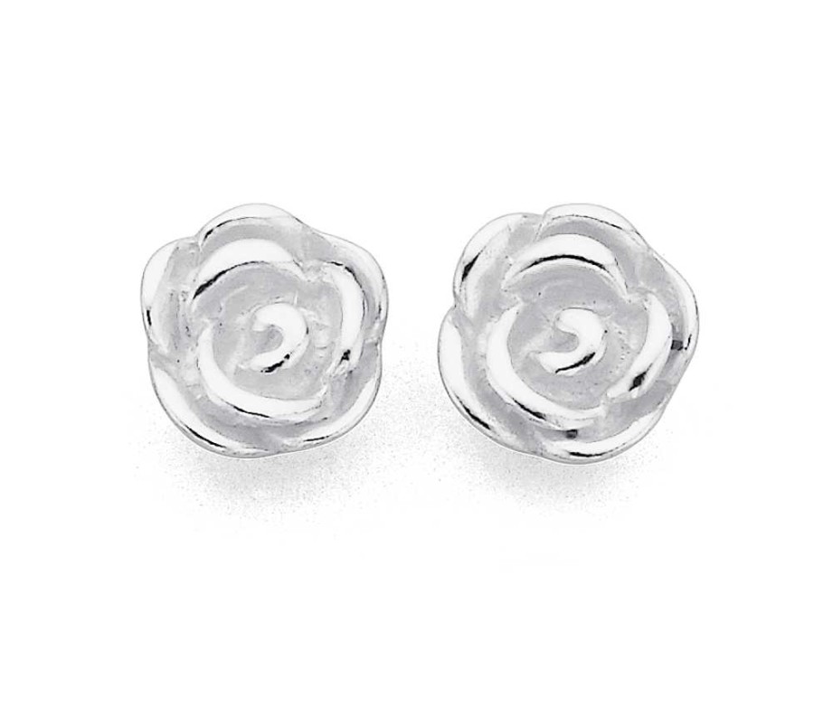 Earrings Pascoes | Large Rose Earrings In Sterling Silver