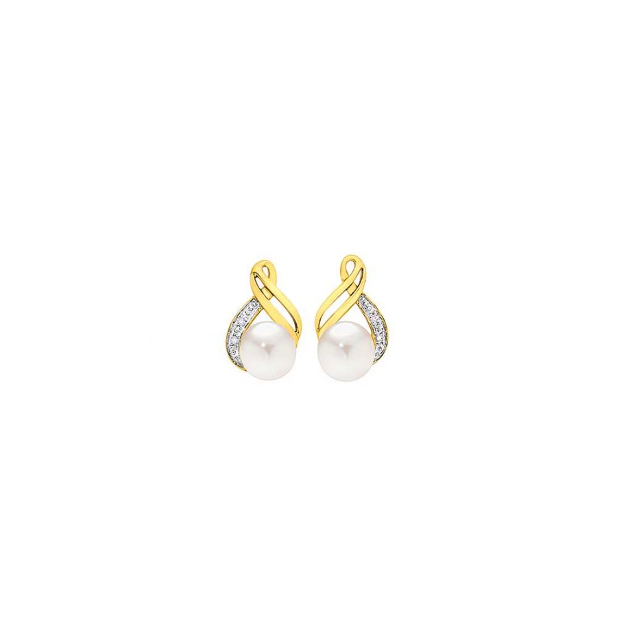 Earrings Pascoes | 9Ct Freshwater Pearl & Diamond Earrings