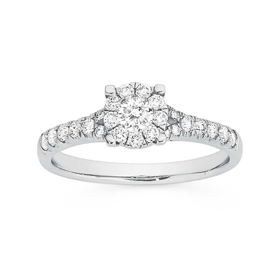 Rings Pascoes | 9Ct White Gold Diamond Cluster Engagement Ring