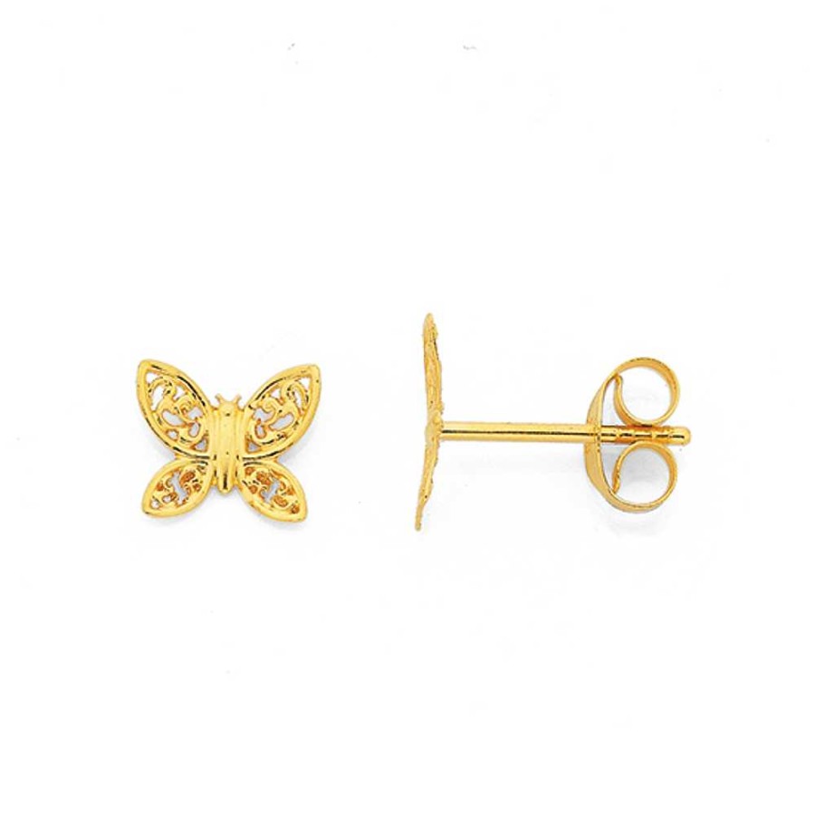 Earrings Pascoes | 9Ct Gold Filigree Butterfly Stud Earrings