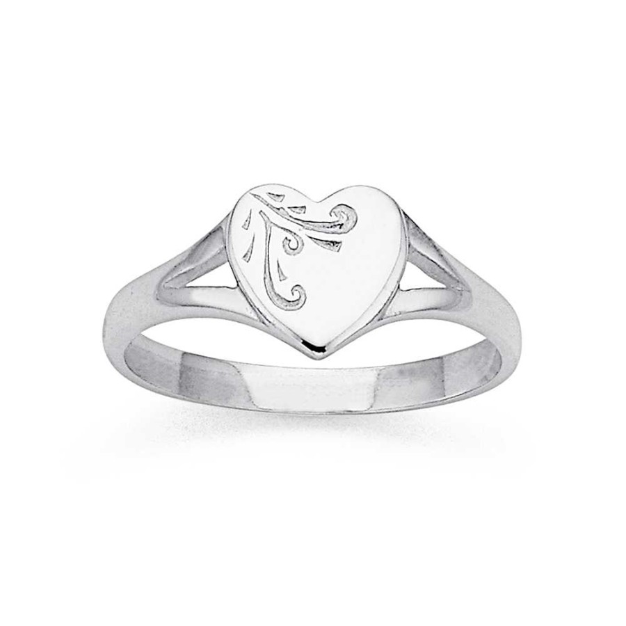 Rings Pascoes | Sterling Silver Engraved Heart Signet Ring (Size L)