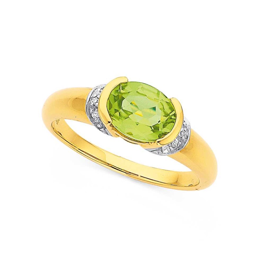 Rings Pascoes | 9Ct Oval Peridot & Diamond Ring