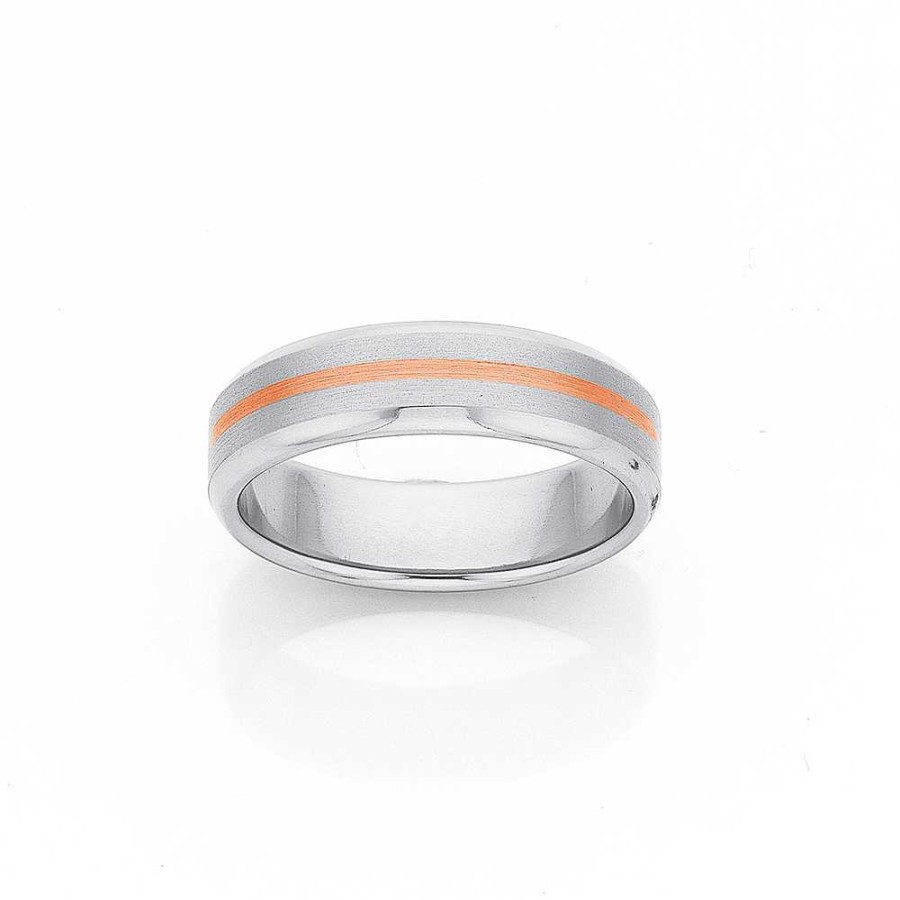 Rings Pascoes | Titanium And 9Ct Rose Gold 6Mm Wide Wedding Band