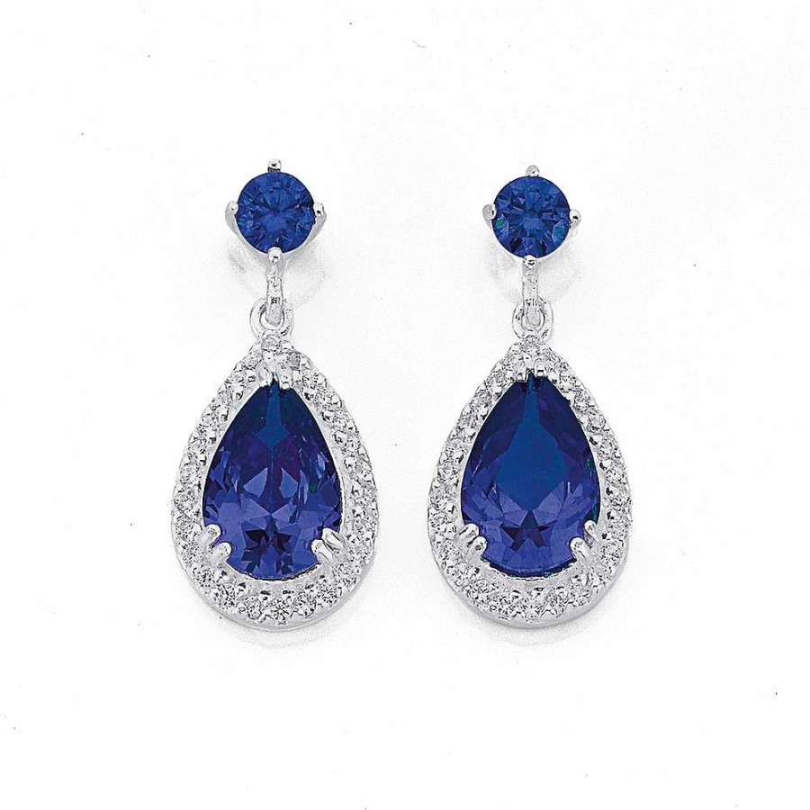 Earrings Pascoes | Sterling Silver Tanzanite & Cubic Zirconia Drop Earrings