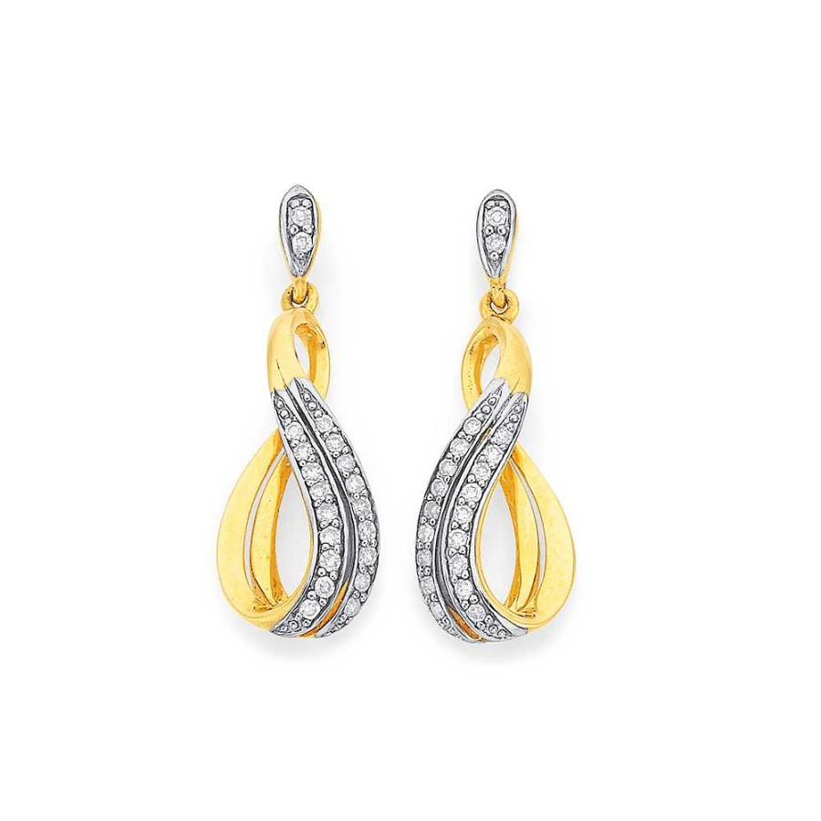 Earrings Pascoes | 9Ct Diamond Double Row Twist Drop Stud Earrings