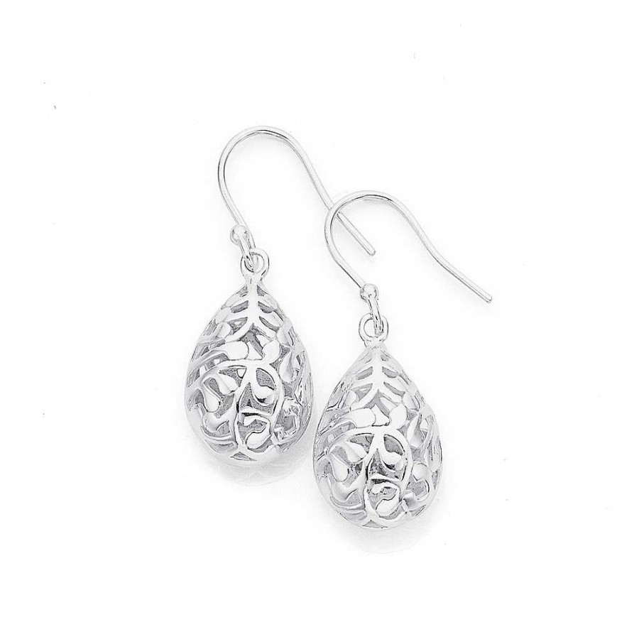 Earrings Pascoes | Silver Pear Scroll Hook Earrings