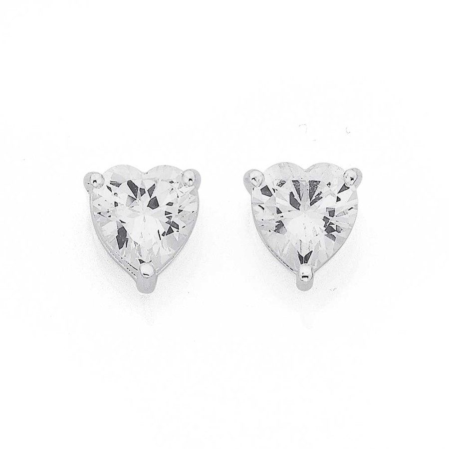 Earrings Pascoes | Sterling Silver Cubic Zirconia Heart Studs