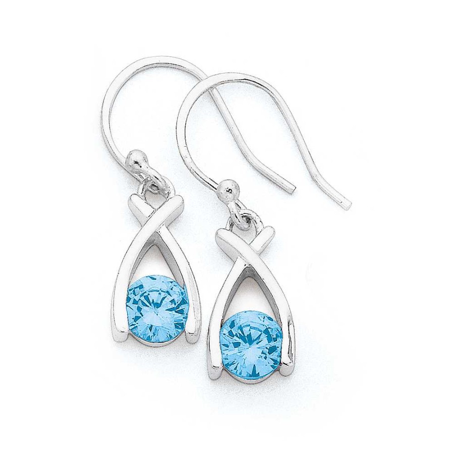 Earrings Pascoes | Sterling Silver Blue Cubic Zirconia Crossover Earrings