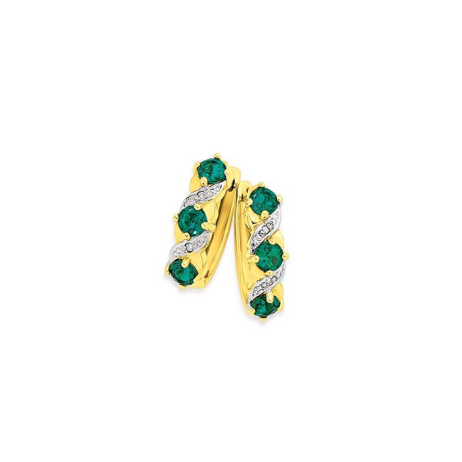 Earrings Pascoes | 9Ct Synthetic Emerald And Diamond Earrings