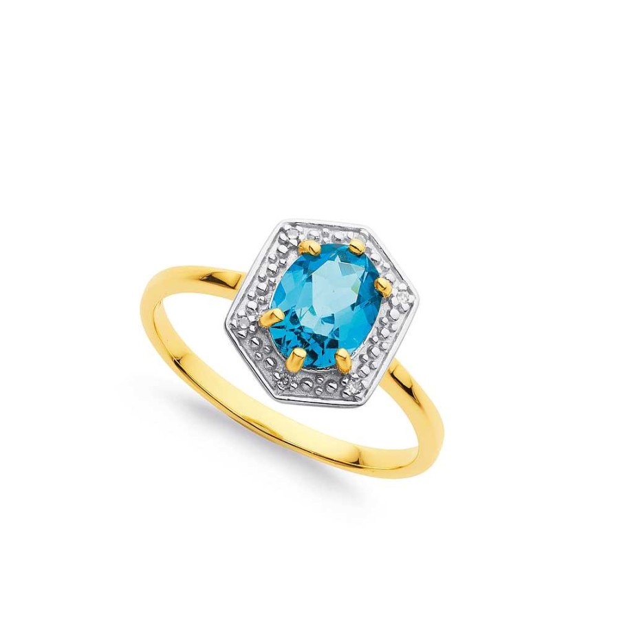 Rings Pascoes | 9Ct Oval London Blue Topaz And Diamond Ring