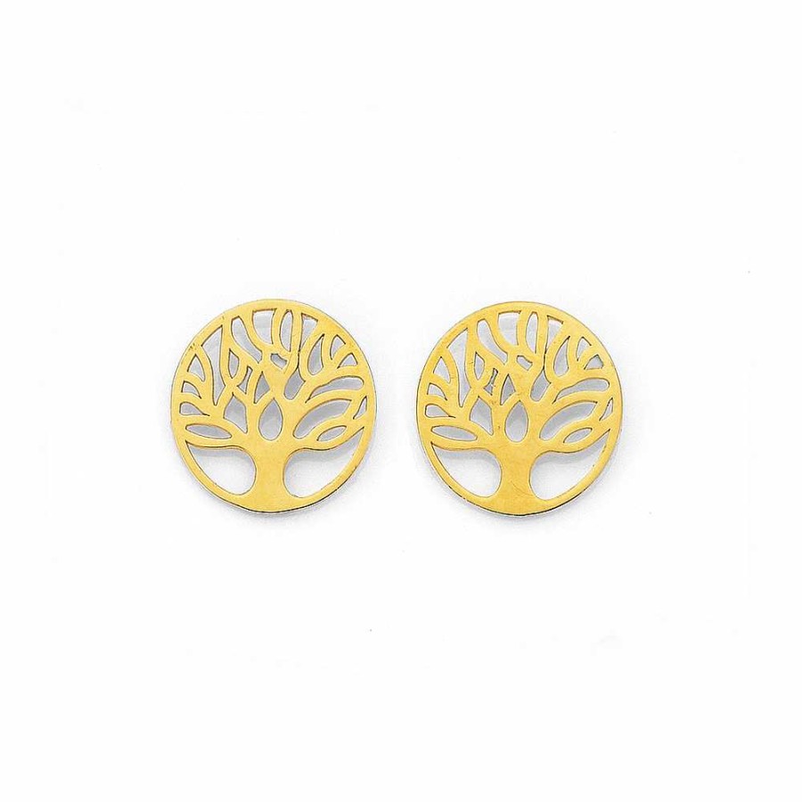 Earrings Pascoes | 9Ct Gold Tree Of Life Disc Stud Earrings